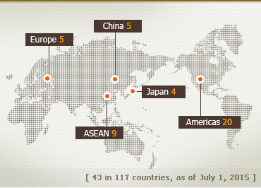 43 in 117 countries, as of July 1, 2015